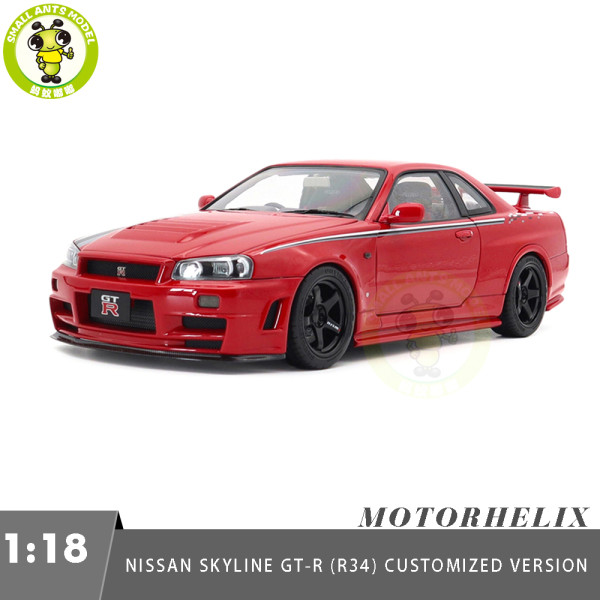 1/18 MOTORHELIX Nissan Skyline GT-R R34 CUSTOMIZED VERSION Diecast Model Toy Car Gifts For Father Friends
