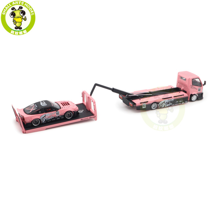 1/64 Micro Turbo Nissan 180SX Rocket Bunny And Custom Tow Truck Simon's Garage Diecast Metal Model Toy Car Gifts For Friends Father