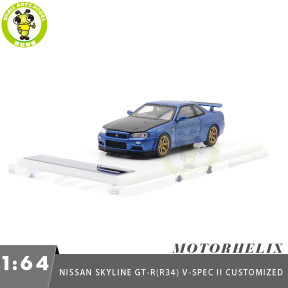 1/64 MOTORHELIX Nissan Skyline GT-R(R34) V-Spec ll Customized Diecast Model Toy Car Gifts For Father Friends