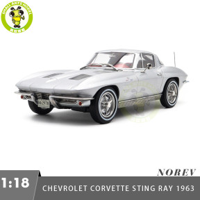 1/18 Chevrolet Corvette Sting Ray 1963 Norev 189052 Sebring Silver Metallic Diecast Model Toys Car Boys Girls Gifts
