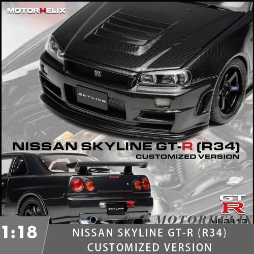 Preorder 1/18 MOTORHELIX Nissan Skyline GT-R R34 CUSTOMIZED Version Diecast Model Toy Car Gifts For Father Friends