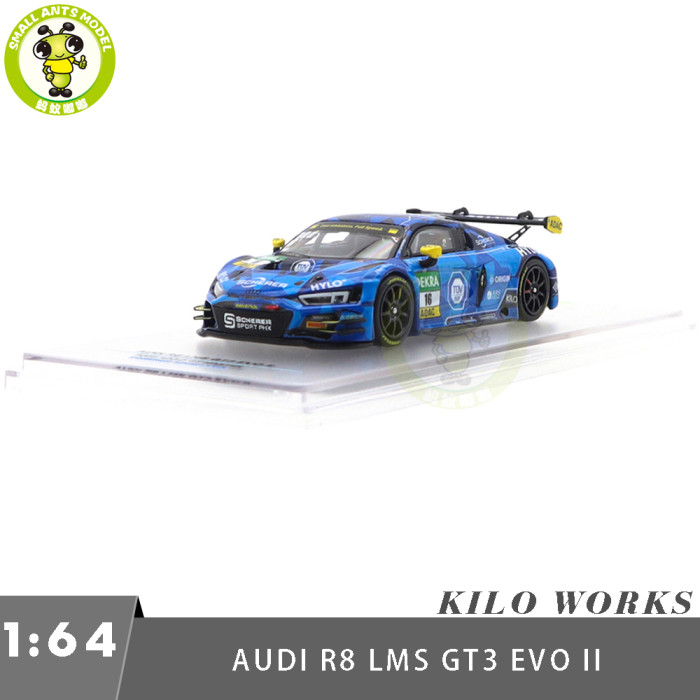 1/64 Kiloworks Audi R8 LMS GT3 EVO II 2025 Scherer Sport PHX Diecast Model Toys Car Boys Girls Gifts