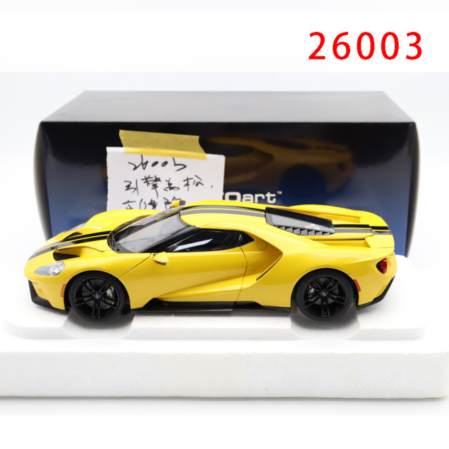 Defective 1/18 FORD GT 2017 Triple Yellow / Black Stripes Autoart 72944 Model Car