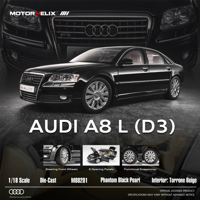 Pre-order 1/18 Audi A8 A8L 2005 W12 D3 Motorhelix Diecast Model Toy Car Gifts For Friends