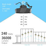 Abodong Led High Bay Lights,240 watt,150lm/w,36000 Lumens,960W Metal Halide Equal,US Plug 8ft Power Cord,5000K - POLYGON Series