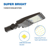 LED Parking Lot Light 150W 21,000LM (140LM/W) 5700K LED Street Lights with Adjustable Slip fit Mount Dusk-to-Dawn Photocell Sensor IP66 Outdoor Commercial Parking Lot Lighting UL & DLC Certified