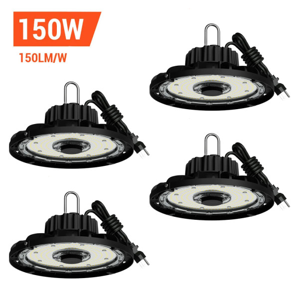4-Pack UFO LED High Bay Light, 150Watt, Carabiner Hanging Hook, 22,500 Lumens,5000 Kelvin - RADAR Series