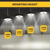 4-Pack UFO LED High Bay Light, 150Watt, Carabiner Hanging Hook, 22,500 Lumens,5000 Kelvin - RADAR Series