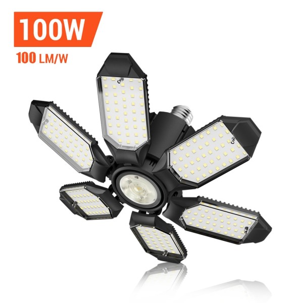 Adiding LED Garage Ceiling Light, 6 Deformable Panels with Adjustable Spotlight, E26/E27 Screw-in Bulb Base LED Shop Light