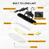 4-Pack Adiding LED High Bay Lights, 200Watts, 34,000Lumens, Wattage Adjustable 200W / 150W / 120W, 5000K, 100-277V - ECO-RADAR Series