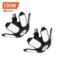 2-Pack Adiding Rotatable LED Garage Light, 100 Watts,10000 Lumens, 6500K Daylight, Deformable 6+1 Panels, LED Shop Lights