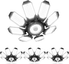 LED Garage Ceiling Lights 4 Pack w/ 8 Adjustable Panels, Super Bright Deformable Basement Light Bulb Fixture Screw in E26 Bulbs Socket for Indoor Shop, Workshop, Attic, Barn, Bay, Home Gym