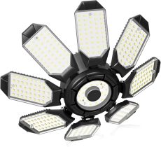 LED Garage Ceiling Lights 14000Lm w/ 8 Adjustable Panels, Super Bright Deformable Basement Light Bulb Fixture Screw in E26 Bulbs Socket for Indoor Shop, Workshop, Attic, Barn, Bay, Home Gym