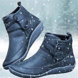 Women PU Leather Ankle Boots Winter Snow Boots Autumn Flat Shoes Ladies Shoes Short Plush Cross Strap Vintage Punk Mujer Botas