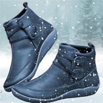 Women PU Leather Ankle Boots Winter Snow Boots Autumn Flat Shoes Ladies Shoes Short Plush Cross Strap Vintage Punk Mujer Botas