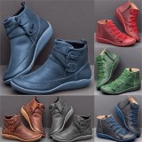 Women PU Leather Ankle Boots Winter Snow Boots Autumn Flat Shoes Ladies Shoes Short Plush Cross Strap Vintage Punk Mujer Botas