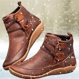 Women PU Leather Ankle Boots Winter Snow Boots Autumn Flat Shoes Ladies Shoes Short Plush Cross Strap Vintage Punk Mujer Botas