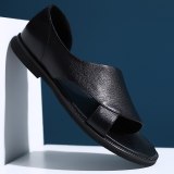 Genuine Leather Sandals Men Summer Flats Shoes Black 2021 Design Leather Summer Sandals for Men Comfortable Beach Shoes