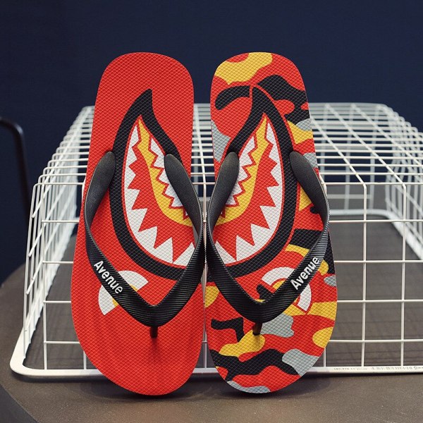 Summer Men's Street Style Flip-flops Sandals Shark Camouflage Printing Personalized Indoor Beach pool Slippers 38-45 Large Size