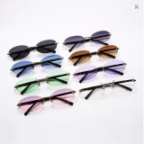 Popular Women Men Shades Oval Sun Glasses For Female Male Summer Traveling UV400 Rimless Sunglasses Round Fashion