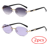Popular Women Men Shades Oval Sun Glasses For Female Male Summer Traveling UV400 Rimless Sunglasses Round Fashion