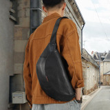 New leather fashion shoulder bag large capacity crossbody bag mens leather bag business male chest bag men's bag cowskin soft