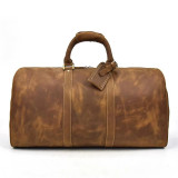 Men Vintage Crazy Horse Leather Travel Bag Big Real Leather Weekend Bag Zip Around Cow Leather Duffle Bag Hand Luggage Bag