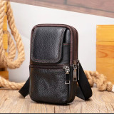 Genuine Leather Men's Waist Bag Phone Pouch Wear On Belt Shoulder Bag For Moible Phone Outdoor Male Waist Pack Belt Pouches