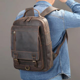 Crazy Horse Leather Men's Leather Backpack Bag Genuine Leather Computer Laptop Bags Men Male Travel Backpack Thick Cowhide Bag