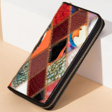 Women's Cowhide Clutch Bag Genuine Leather Long Wallet Patchwork Ethnic Style Lady Leather Purse Wallet Patent Female Clutches