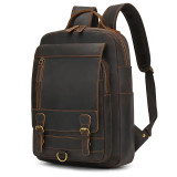 Crazy Horse Leather Men's Leather Backpack Bag Genuine Leather Computer Laptop Bags Men Male Travel Backpack Thick Cowhide Bag