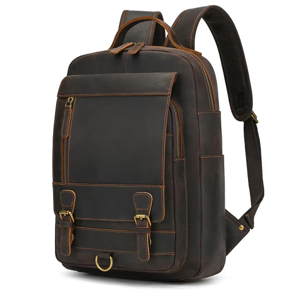 Crazy Horse Leather Men's Leather Backpack Bag Genuine Leather Computer Laptop Bags Men Male Travel Backpack Thick Cowhide Bag