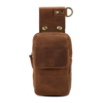 Men's waist bag leather men's phone pouch retro male small fanny pack top layer crazy horse leather 6.5  mobile phone bag waist