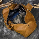 Men Vintage Crazy Horse Leather Travel Bag Big Real Leather Weekend Bag Zip Around Cow Leather Duffle Bag Hand Luggage Bag