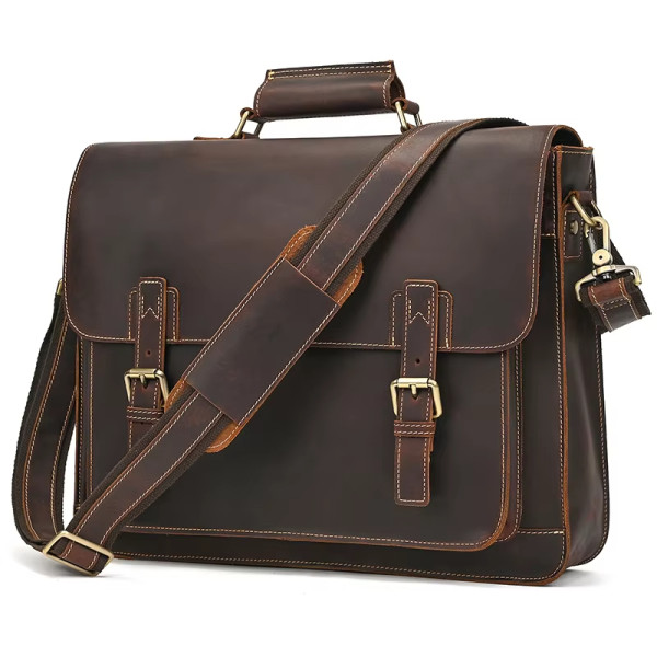 Newsbirds Large Capacity Men's Leather Bag Real Cowskin Men Briefcase Bag Laptop Business Bag For 15.6 Inch PC Computer Bag Male