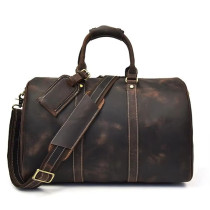 Men Vintage Crazy Horse Leather Travel Bag Big Real Leather Weekend Bag Zip Around Cow Leather Duffle Bag Hand Luggage Bag