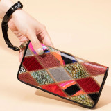 Women's Cowhide Clutch Bag Genuine Leather Long Wallet Patchwork Ethnic Style Lady Leather Purse Wallet Patent Female Clutches