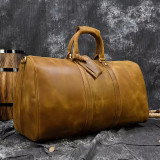 Men Vintage Crazy Horse Leather Travel Bag Big Real Leather Weekend Bag Zip Around Cow Leather Duffle Bag Hand Luggage Bag