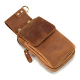 Men's waist bag leather men's phone pouch retro male small fanny pack top layer crazy horse leather 6.5  mobile phone bag waist