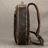 Vintage Travel Backpack leather double zipper bagpack male crazy horse leather backpack handmade leather travel bag men bag