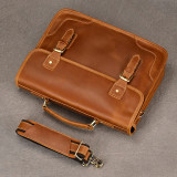 Real Cowskin Men Briefcase Bag Crazy Horse Leather Shoulder Messenger Bag Quality Office Tote Handbags for 15.6  Laptop