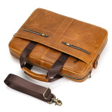 Men's leather briefcase business man's bag top layer cowhide lawyer's computer bag Men's style large 15.6 laptop bag with strap