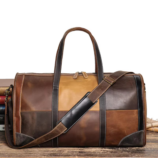 Men Women Leather Travel Bag for women men soft cowskin duffle bags leather hand luggage travel shoulder bags weekender Bag