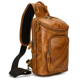 Natural Cowskin Leather Chest Pack Male 100% Leather Shoulder Bag Leather Sling Bag Crossbody Backpack Bag For Mens Large Size