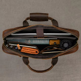 Leather men's business commuter bag leather man briefcase cowhide handbag retro fashion shoulder bag A4 document laptop bag