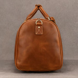 Custom Name Mens Leather Travel Duffle Bag Cow Leather Men's Weekender Bags Real Cowskin Leather Handbags For Travelling Outdoor