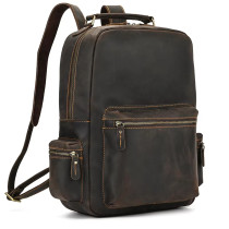 Dropshipping New Fashion Leather Backpack For Men Male Crazy Horse Leather Laptop Bagpack Travelling Men's Computer Bag Retro