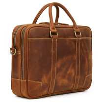 Men Leather Briefcase Bag 14  Computer Laptop Bags Thick Cow Skin Business Bag Vintage Style Men Male Bag Daily Working Totes