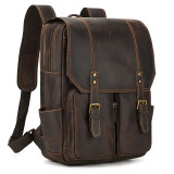 Crazy Horse Leather Laptop Bagpack Vintage Handmade Leather Double Shoulder Bag For Men Male Leather Backpack Dropshipping