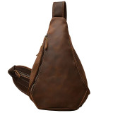 Original Designer Leather Shoulder Bag Crazy Horse Leather Men's Chest Bag Crossbody Bag Simple Design Men's Sling Bag Vintage